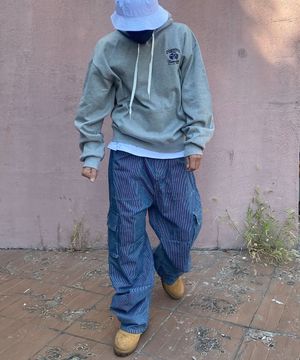 스트라이프 블루 데님 레일로드 워크 카고 팬츠