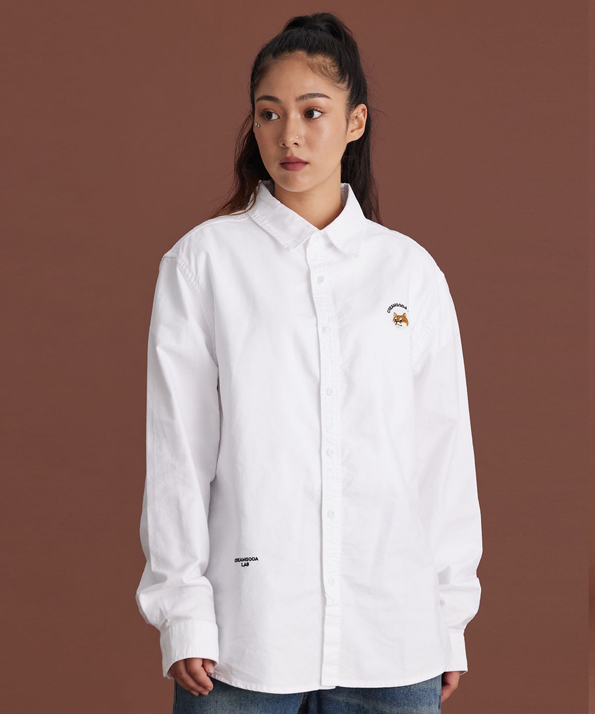 크림소다랩(CREAM SODA LAB) 와펜 스몰 파루로고 옥스포드 셔츠 화이트