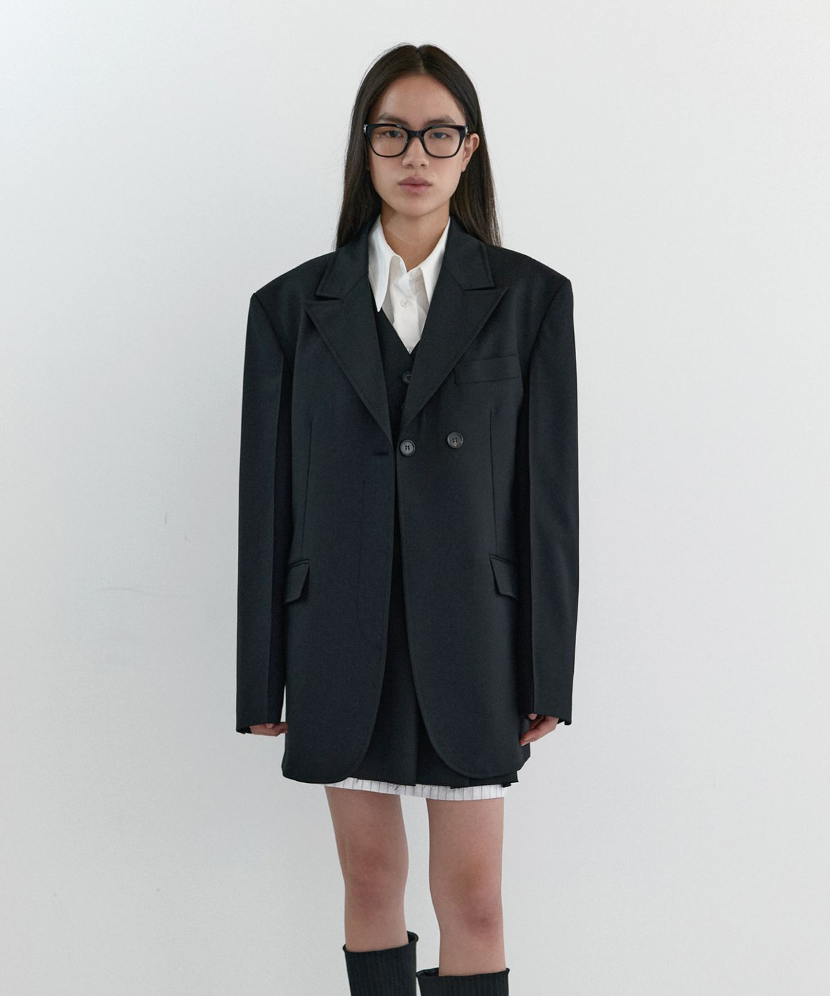 마조네(MA JOURNEE) BOYFRIEND DOUBLE BUTTON JACKET_BLACK