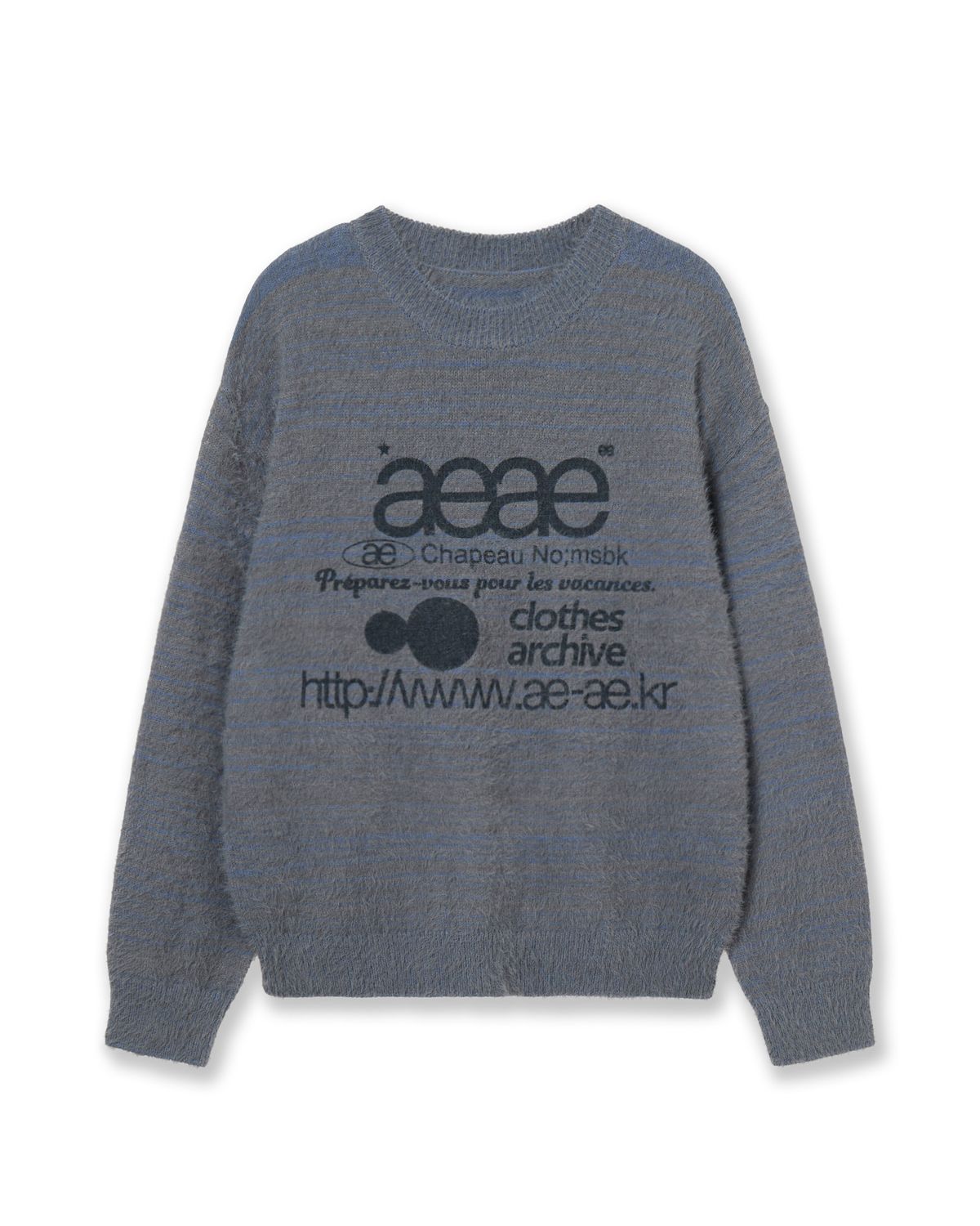 에이이에이이(AEAE) WEB LOGO HAIRY KNIT [SMOKY BLUE]