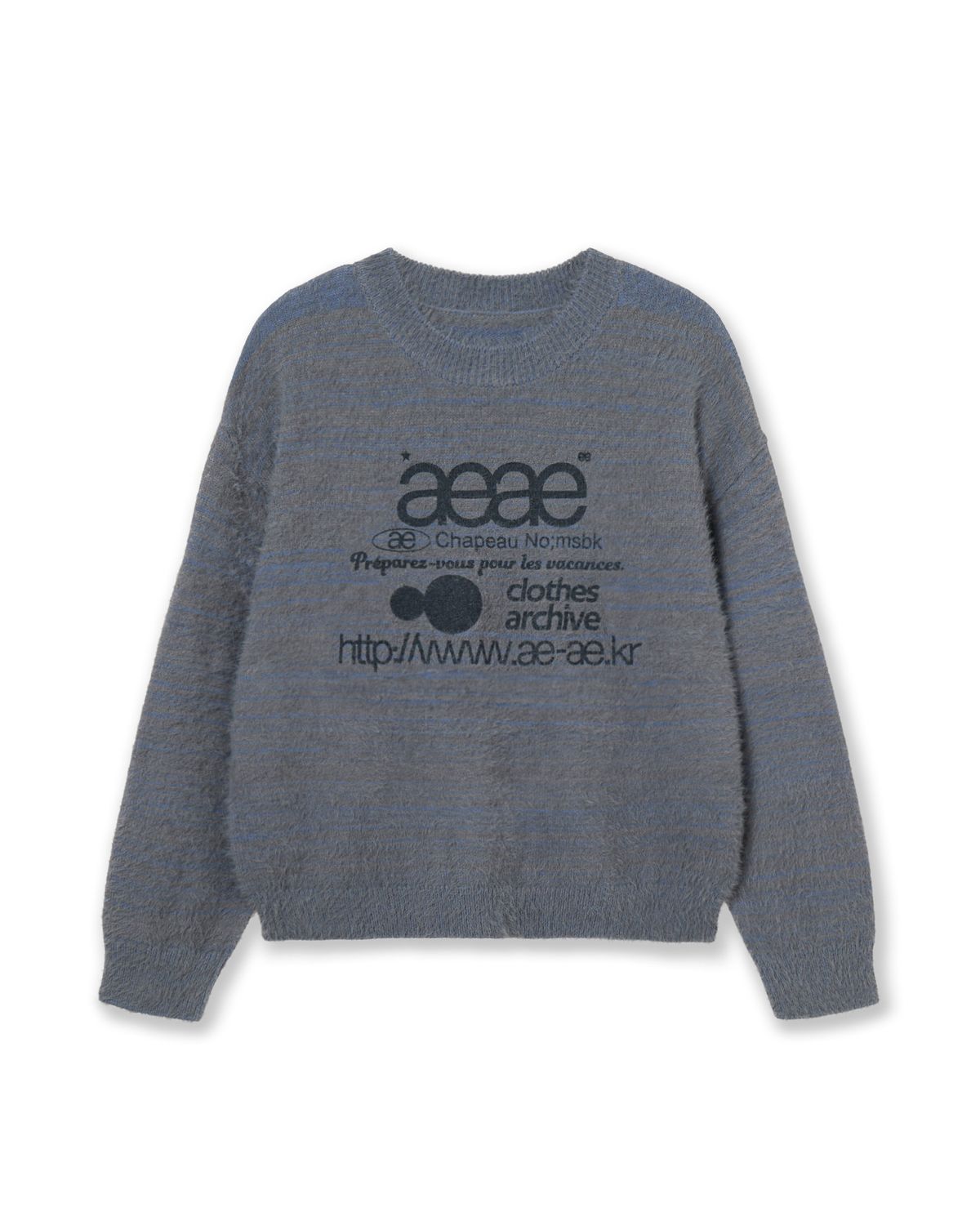 에이이에이이(AEAE) WEB LOGO CROP HAIRY KNIT [SMOKY BLUE]