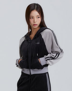 우먼스 벨로아 후디 트랙 탑 (블랙/스카이블루/브라운)