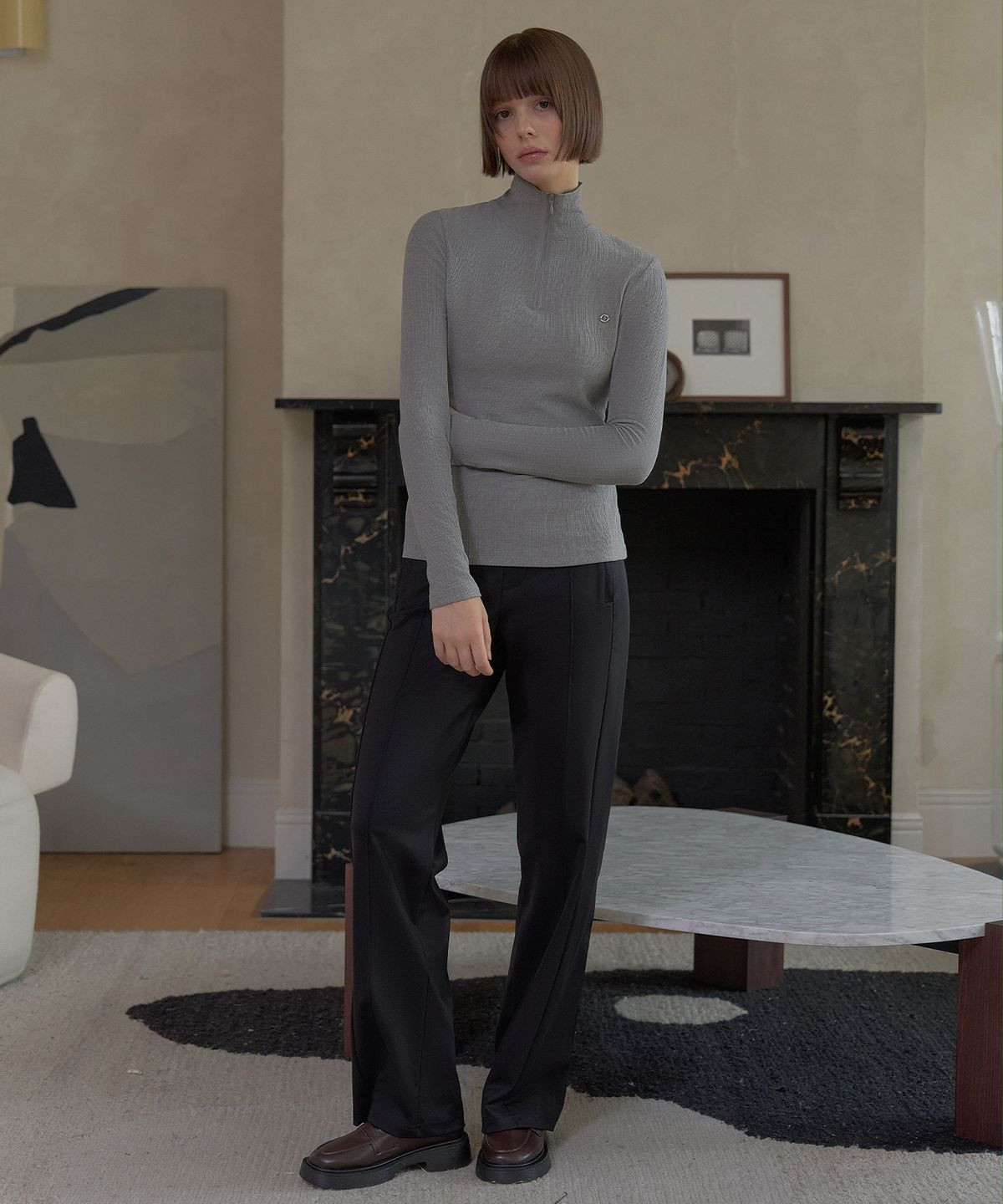 플레이부(PLAYBOO) EASY HALF ELASITC WAISTBAND PANTS_Black