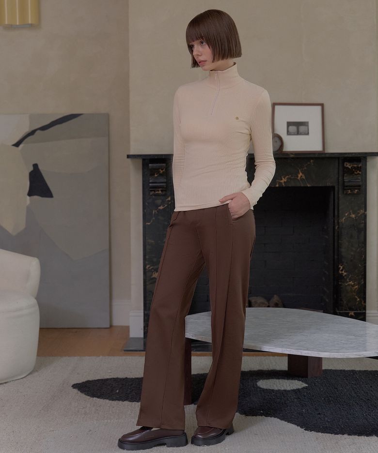 EASY HALF ELASITC WAISTBAND PANTS_Mocha