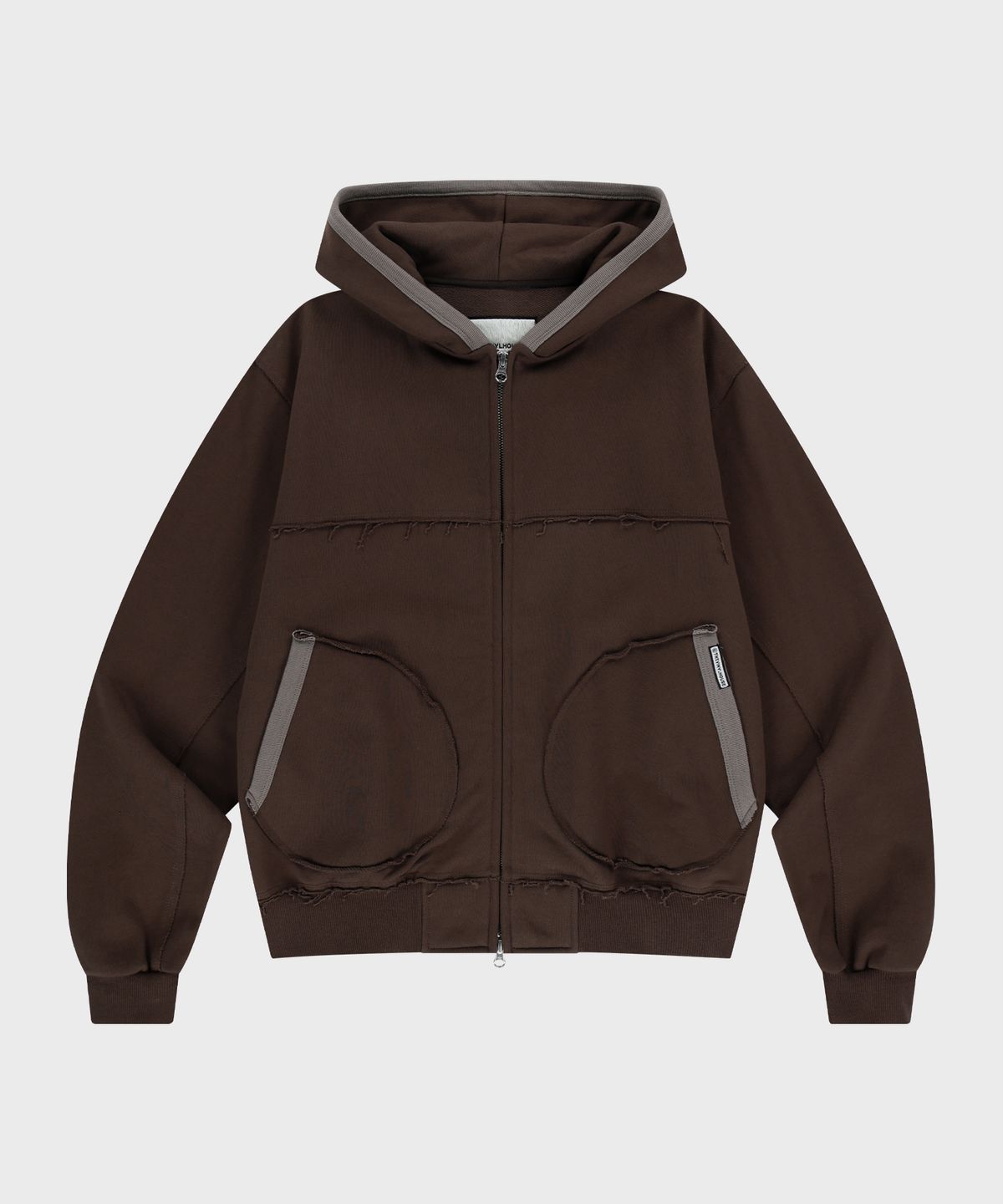 더바이닐하우스(THEVINYLHOUSE) CUT-OFF HOODIE ZIP-UP BROWN