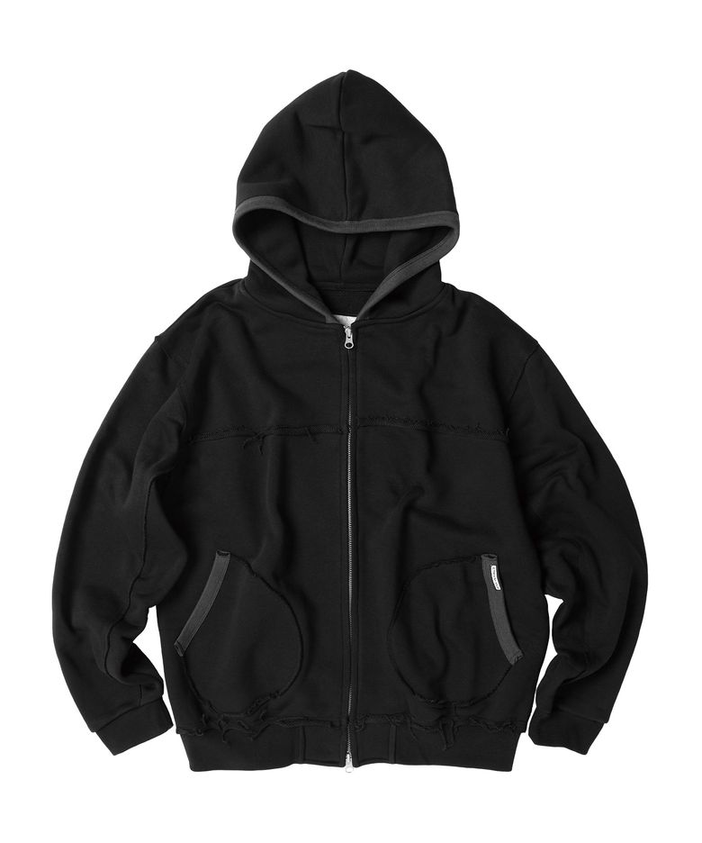 CUT-OFF HOODIE ZIP-UP BLACK