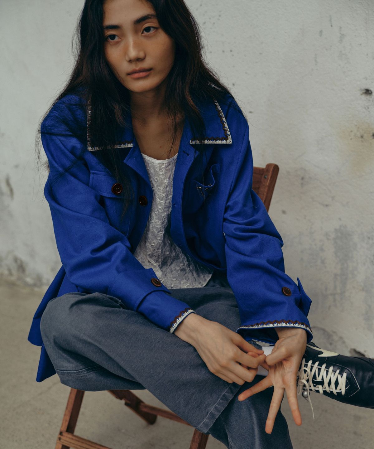 프리터(FRITUR) Embroidery Work Jacket Blue_F243JK02