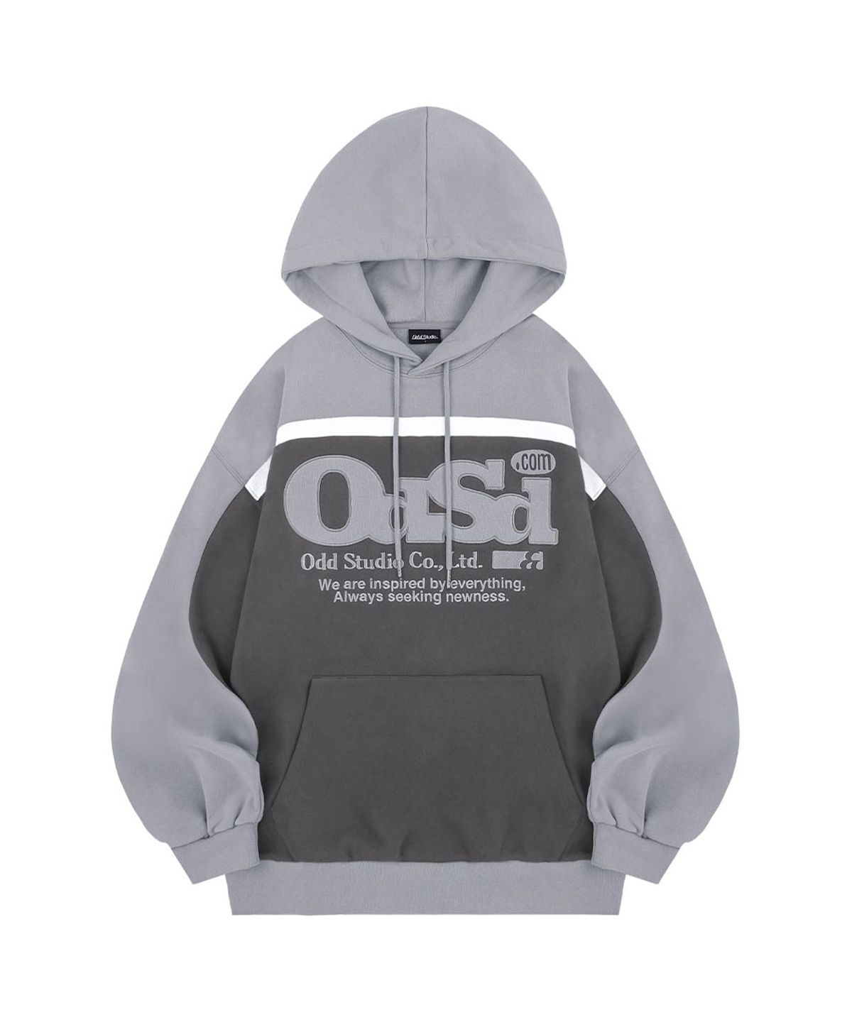 오드스튜디오(ODDSTUDIO) ODSD 컬러 블록 오버핏 후드 - LIGHT GRAYCHARCOAL