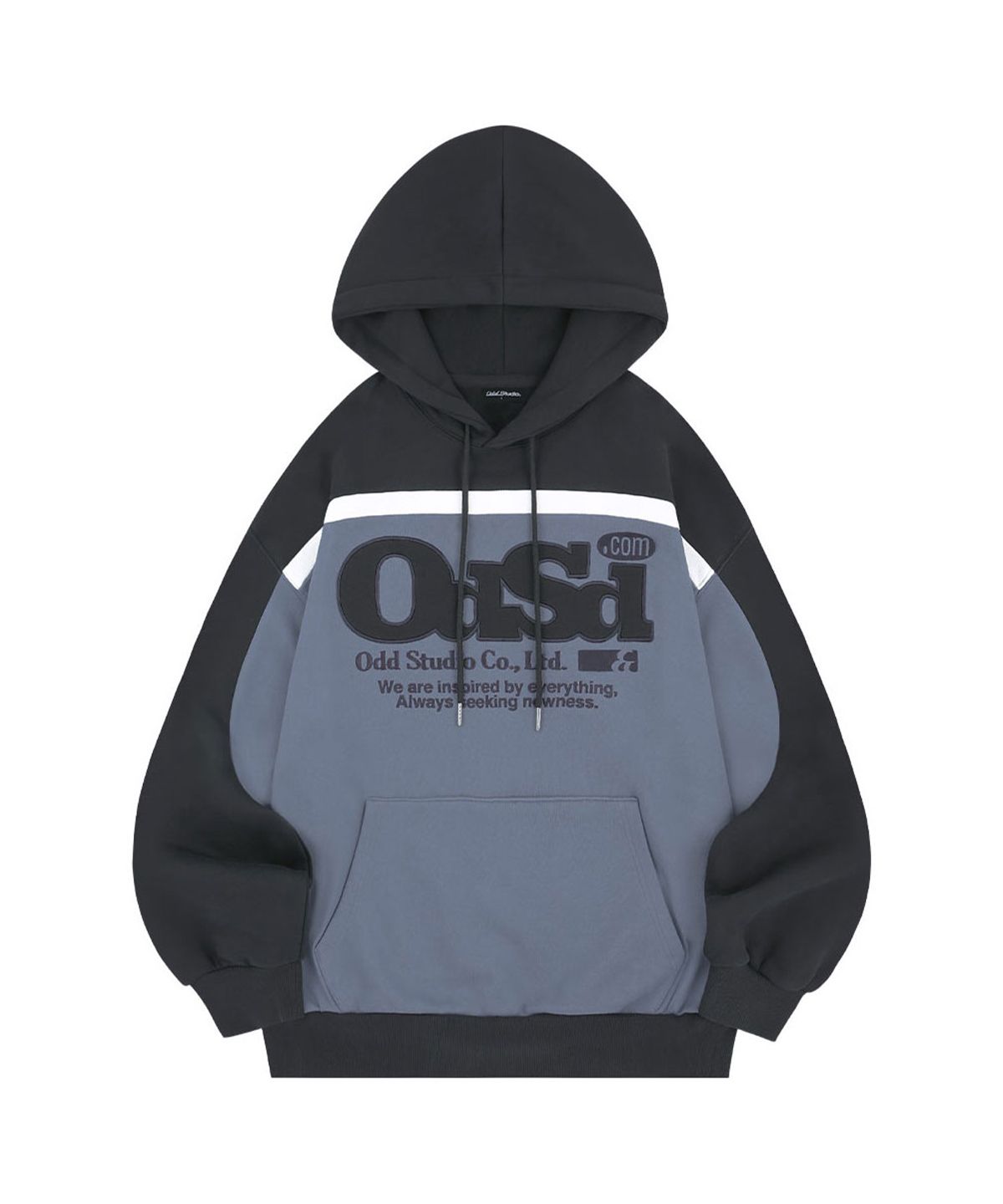 오드스튜디오(ODDSTUDIO) ODSD 컬러 블록 오버핏 후드 - DARK CHARCOAL BLUE GRAY