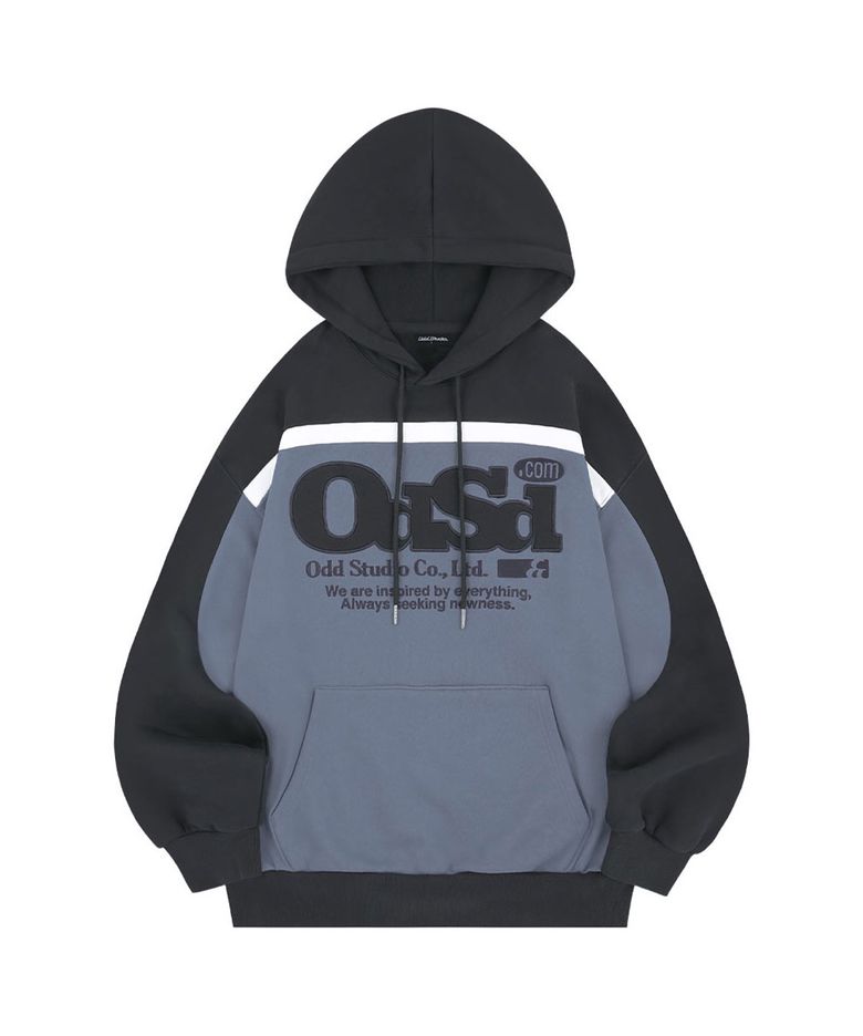 ODSD 컬러 블록 오버핏 후드 - DARK CHARCOAL BLUE GRAY