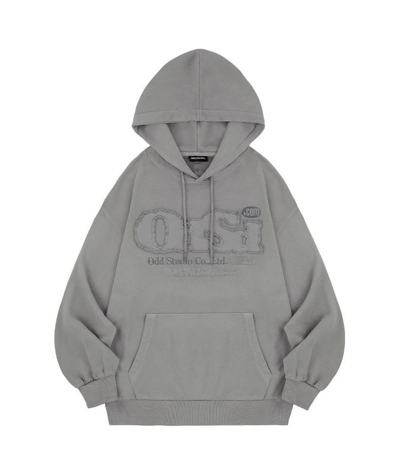 ODSD 피그먼트 데미지 오버핏 후드 - LIGHT GRAY