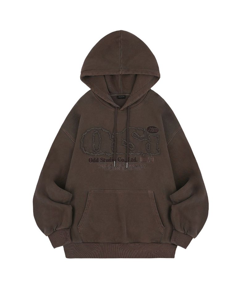 ODSD 피그먼트 데미지 오버핏 후드 - BROWN