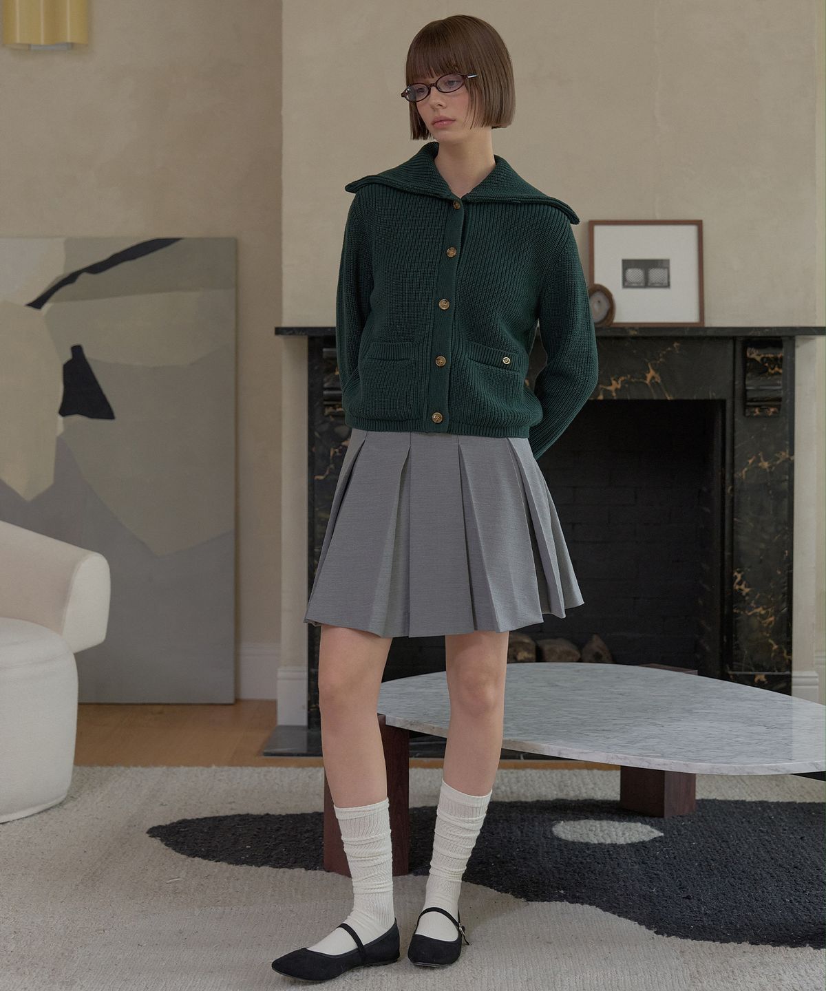 플레이부(PLAYBOO) WOOL-LIKE PLEATED SKIRT W/INNER PANTS_Heather Grey