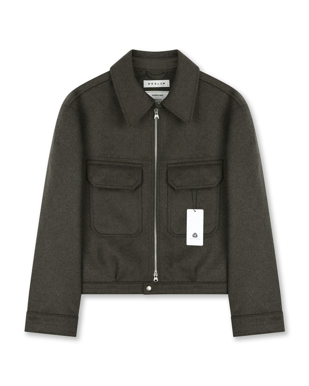 비슬로우(BESLOW) CASHMERE MILITARY ZIP-UP JACKET MELANGE DARK OLIVE