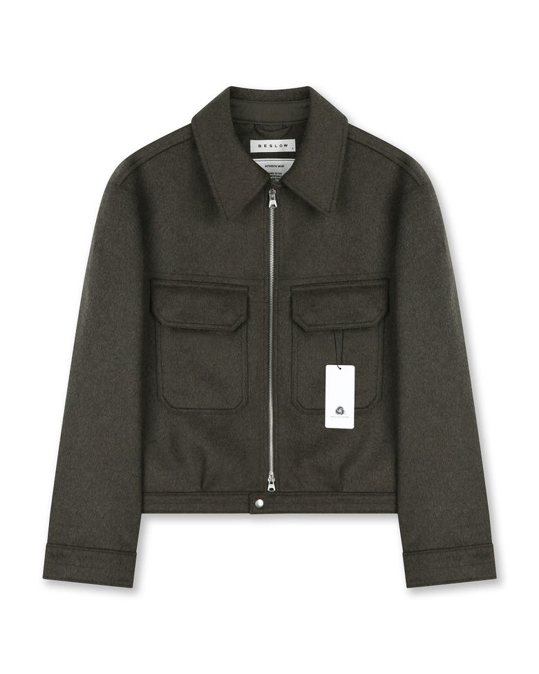 CASHMERE MILITARY ZIP-UP JACKET MELANGE DARK OLIVE