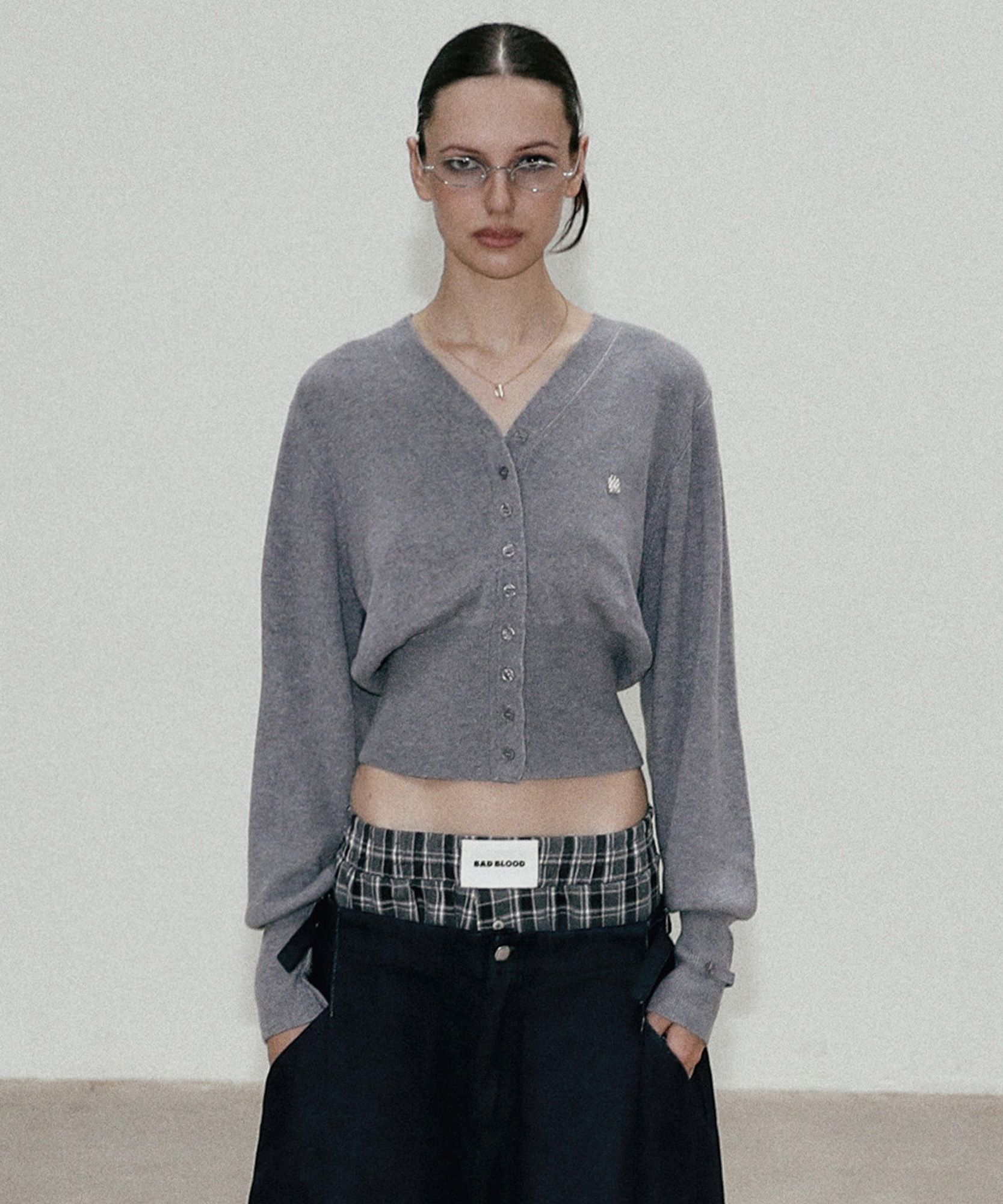 MUSINSA | BADBLOOD The Pure V-Neck Cardigan - Grey