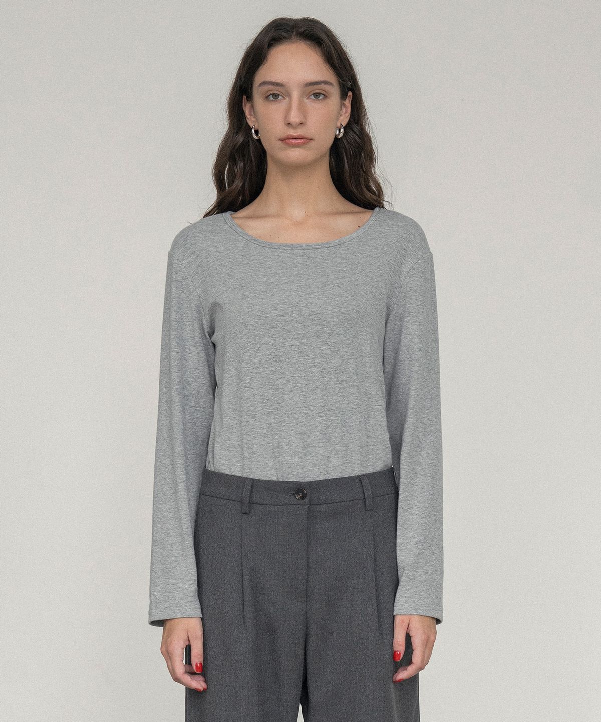 시야쥬(SIYAZU) SITP5164 라운드넥 긴팔 티셔츠_Melange gray