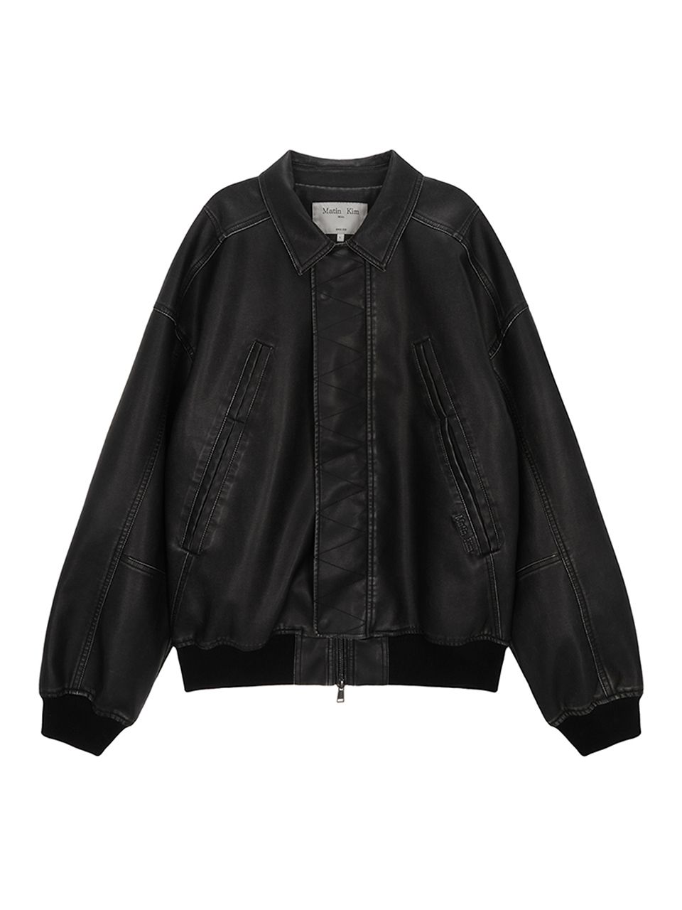 MUSINSA | MATIN KIM BACK PRINTING WASHED LEATHER JUMPER IN BLACK