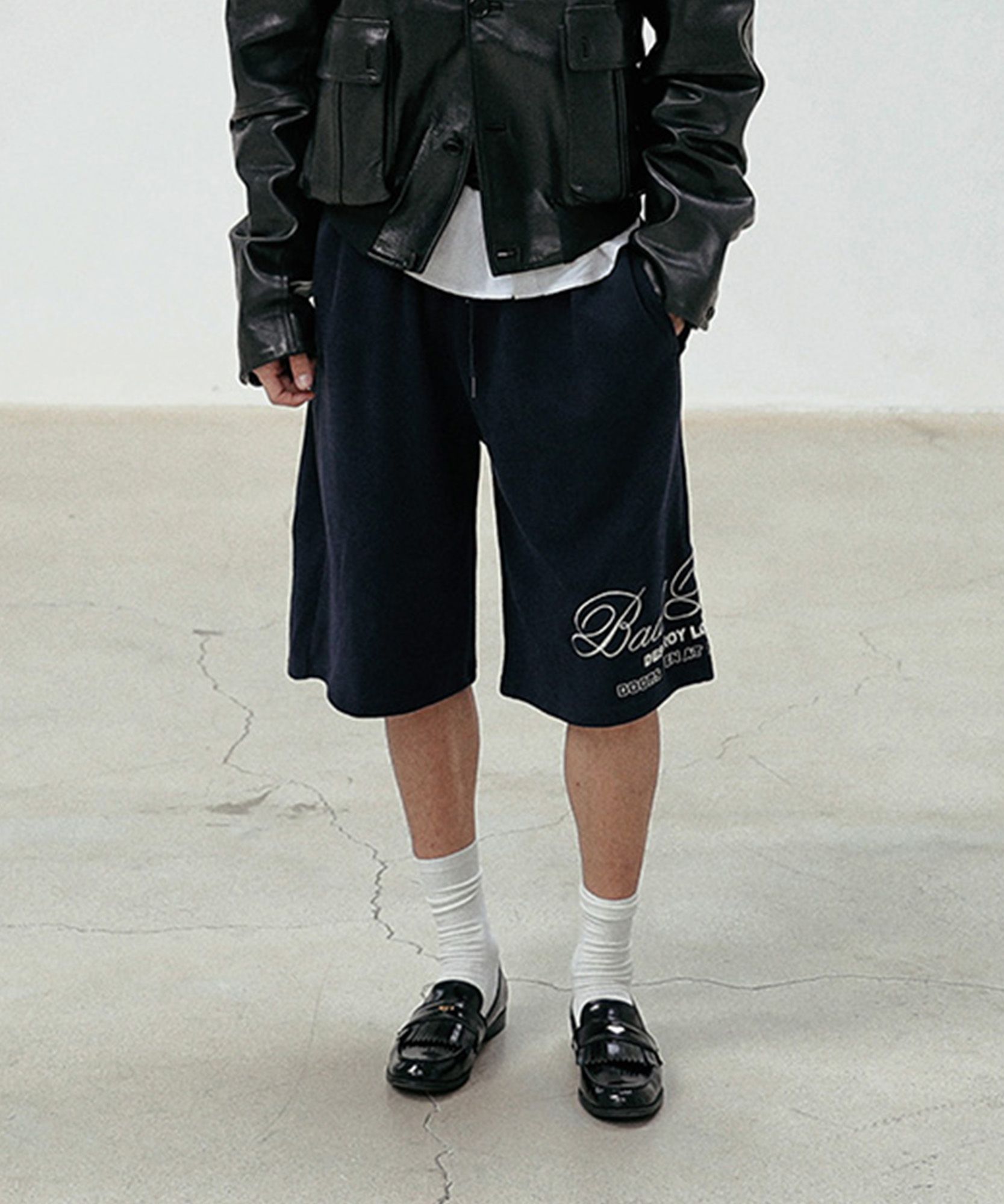 MUSINSA | BADBLOOD Classic Logo Bermuda Pants - Navy