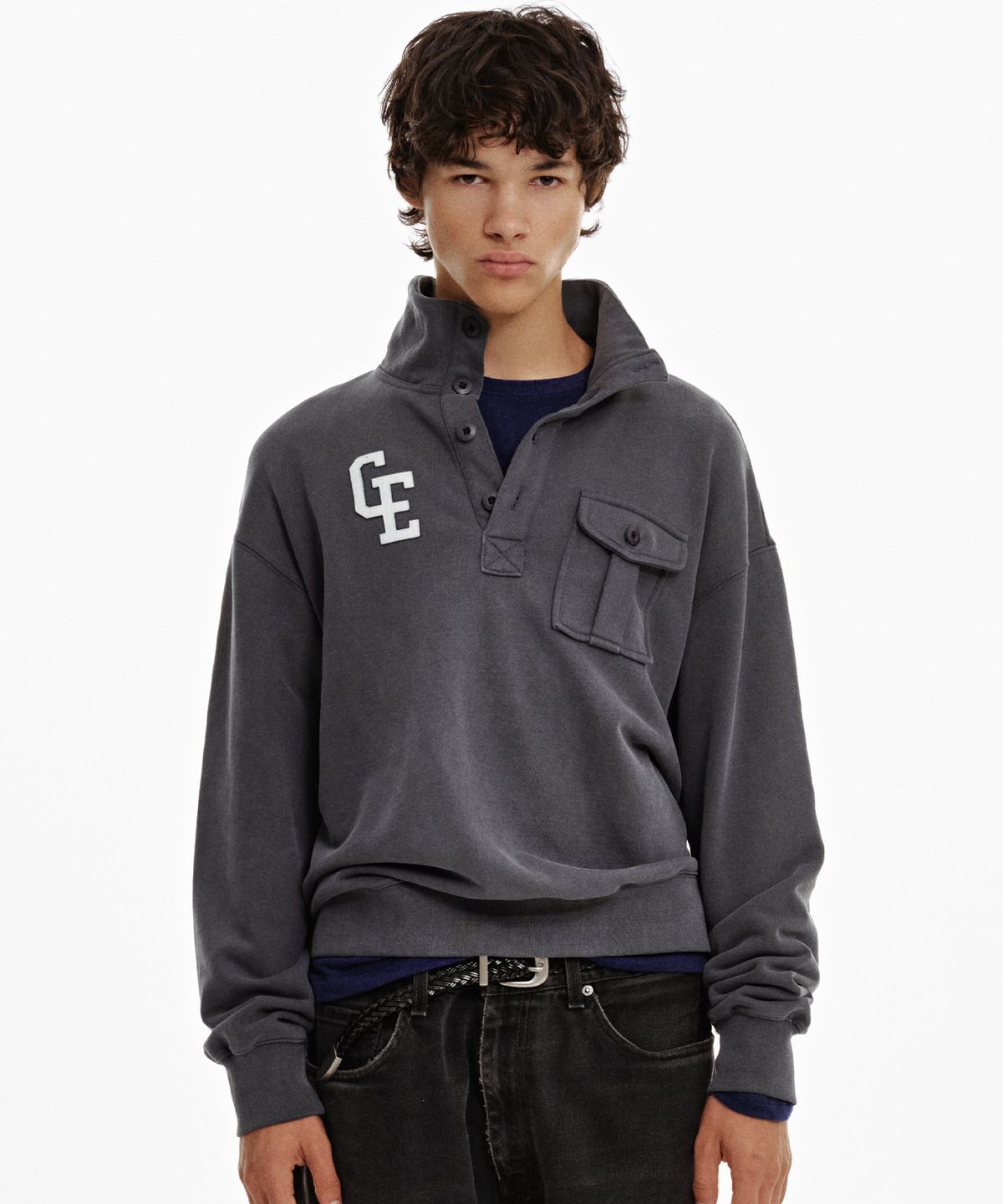 가든익스프레스(GARDEN EXPRESS) Half-Neck Button-Up Sweatshirt (charcoal)