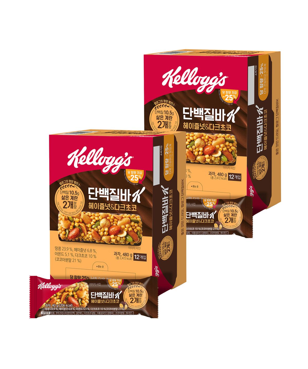 켈로그(KELLOGG) 프로틴바 헤이즐넛앤다크초코 (40g 12개입) 2개