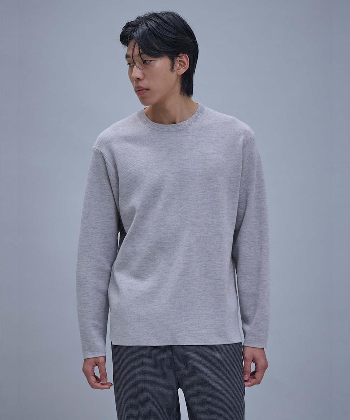 시프트지(SHIFT.G) Basic Crewneck Sweater  Light Grey