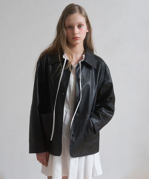 A FAUX LEATHER JACKET BLACK