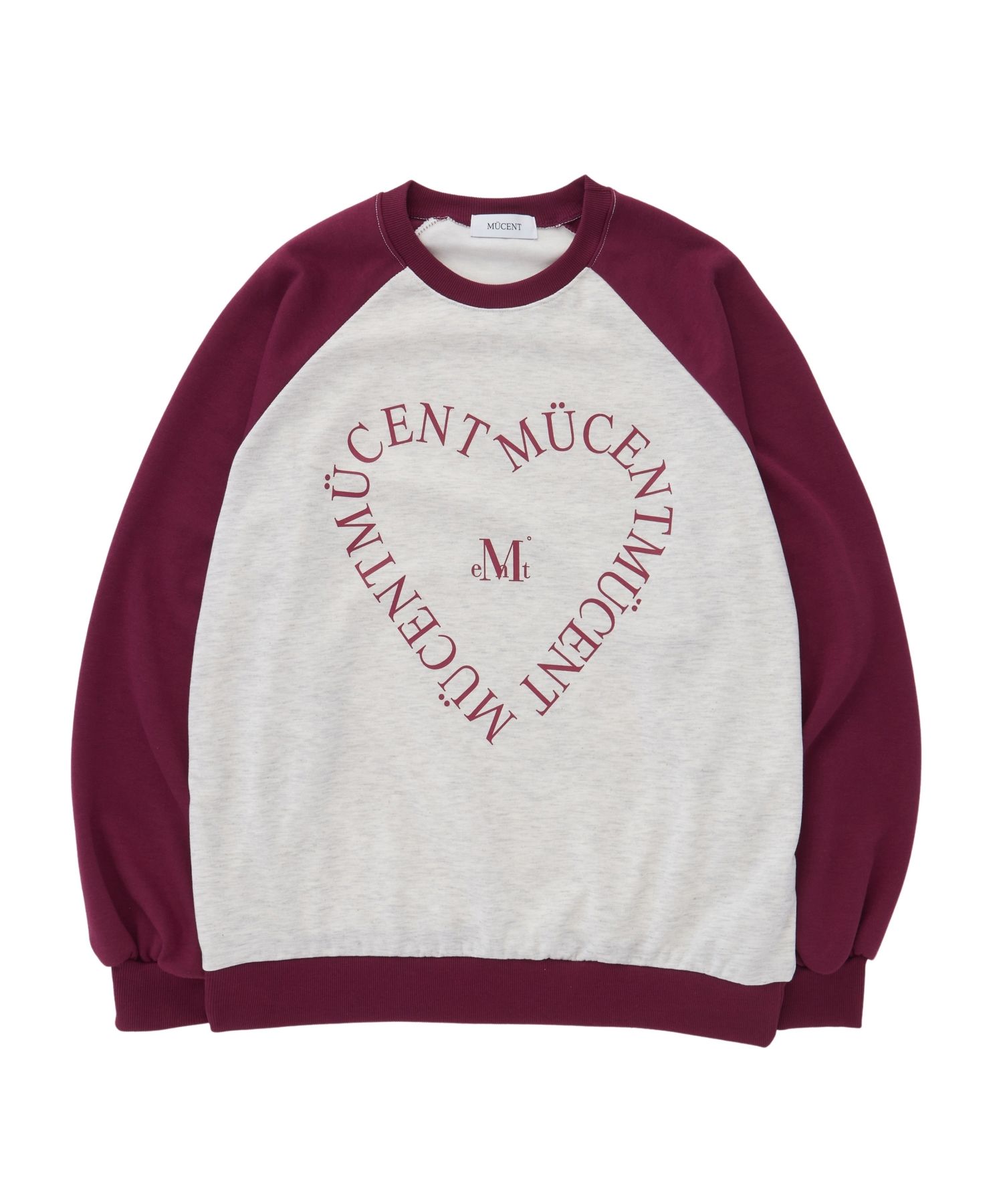 ★MUCENT★ Heart lettering Nagrang color matching man-to-man MUSINSA | MUCENT Heart lettering Nagrang color blocking man