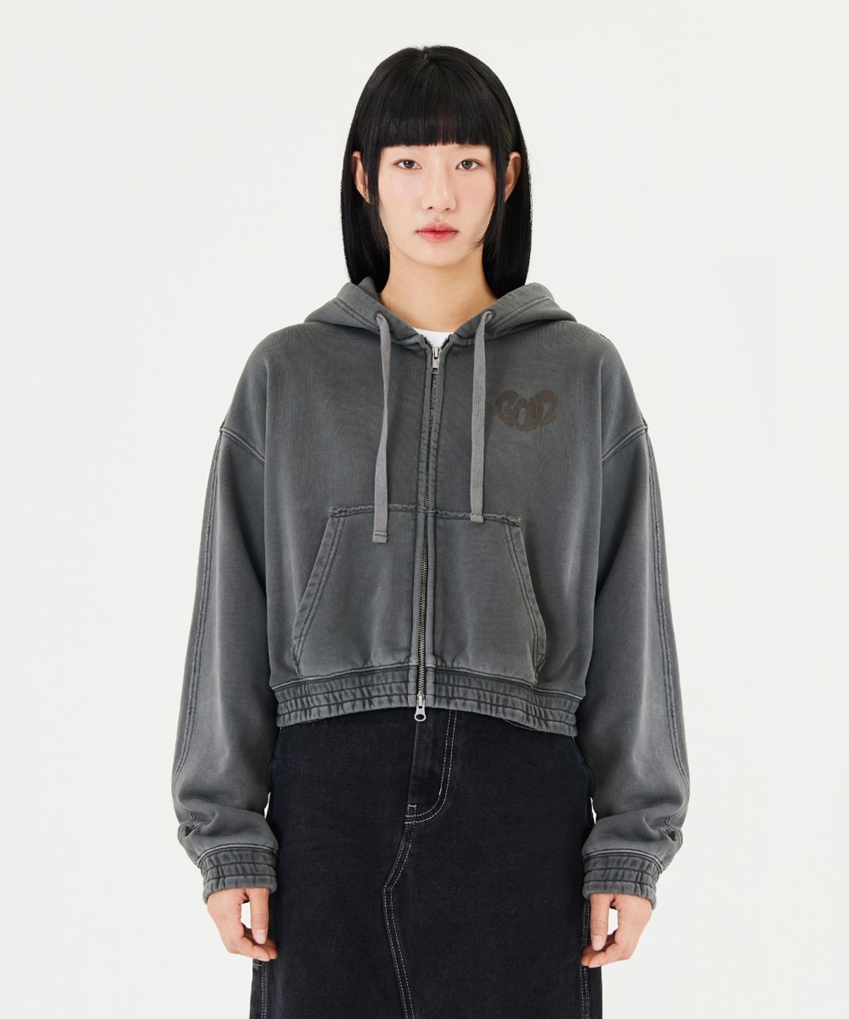 마크곤잘레스(MARK GONZALES) WOMENS PIGMENT HEART GONZ HOODIE ZIP-UP - CHARCOAL