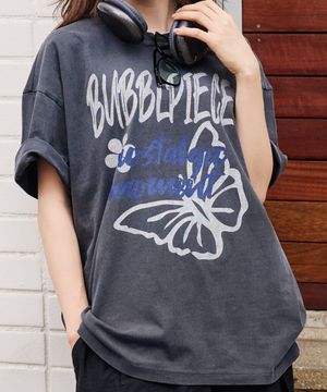 버블피스 버터플라이 피그먼트 티셔츠_차콜