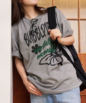 버블피스 버터플라이 피그먼트 티셔츠_라이트그레이