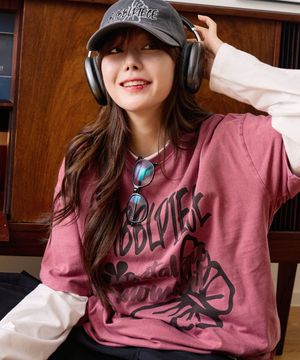 버블피스 버터플라이 피그먼트 티셔츠_버건디