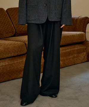 유니섹스 와이드 부츠컷 팬츠 블랙