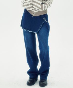 스커트 레이어드 데님 팬츠 [블루]