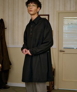 유니섹스 사이드 원 버튼 롱셔츠 블랙