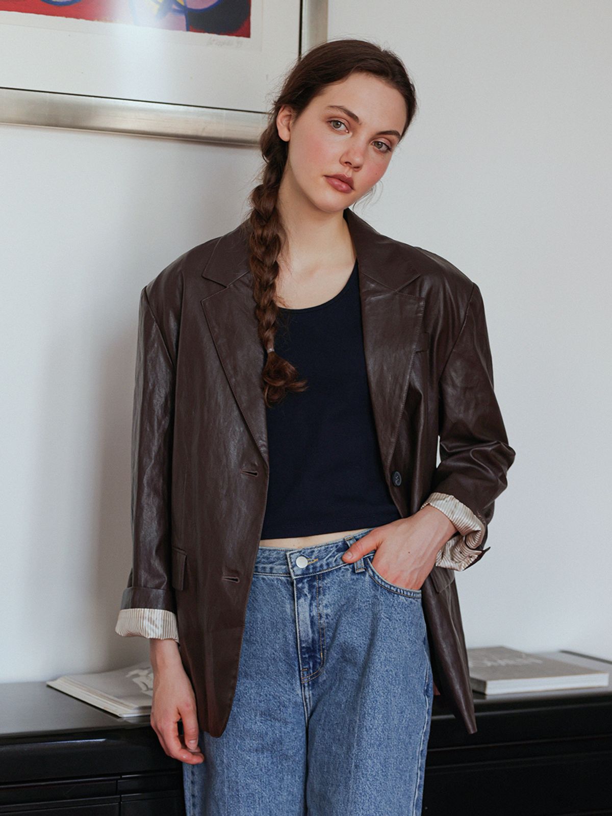 랭앤루(LANGNLU) ANNA Faux Leather Jacket(애나)_BROWN