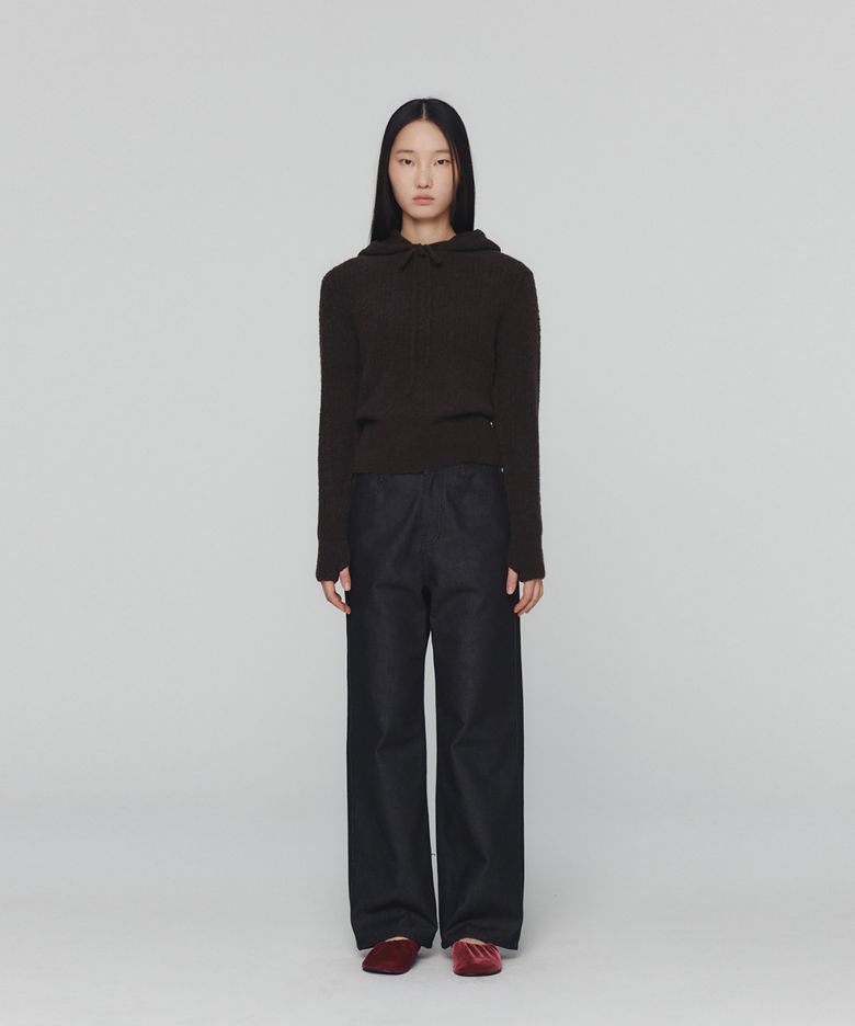 BOUCLE HOODED KNIT_DARK BROWN