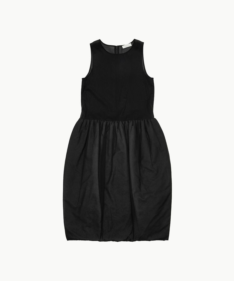 SHEER PADDED BALLOON DRESS_BLACK