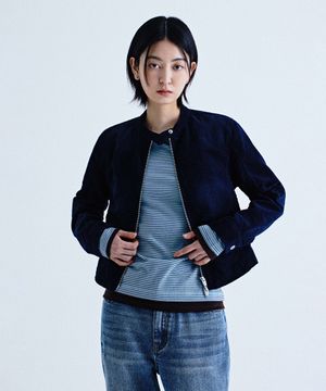 (우먼) 코듀로이 바이커 자켓_네이비
