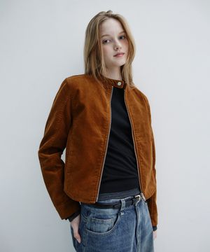 (우먼) 코듀로이 바이커 자켓_카멜