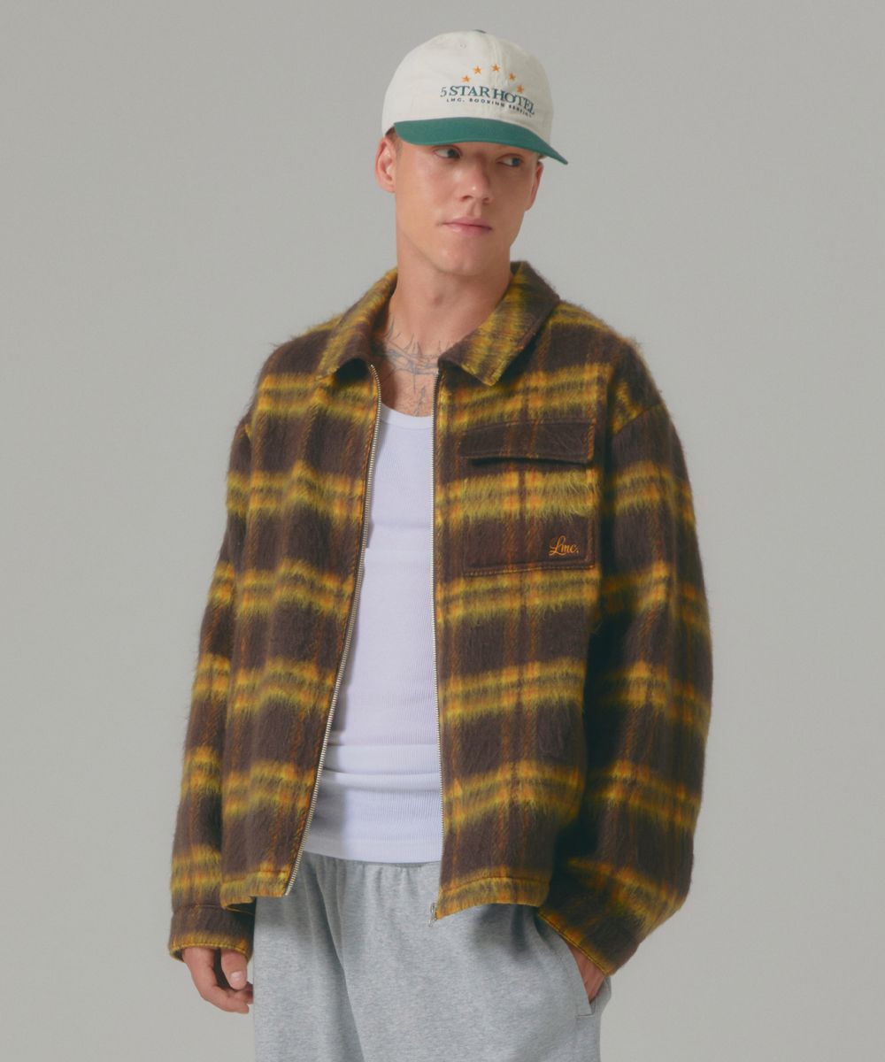 BRUSHED CHECK ZIP UP SHIRT brown
