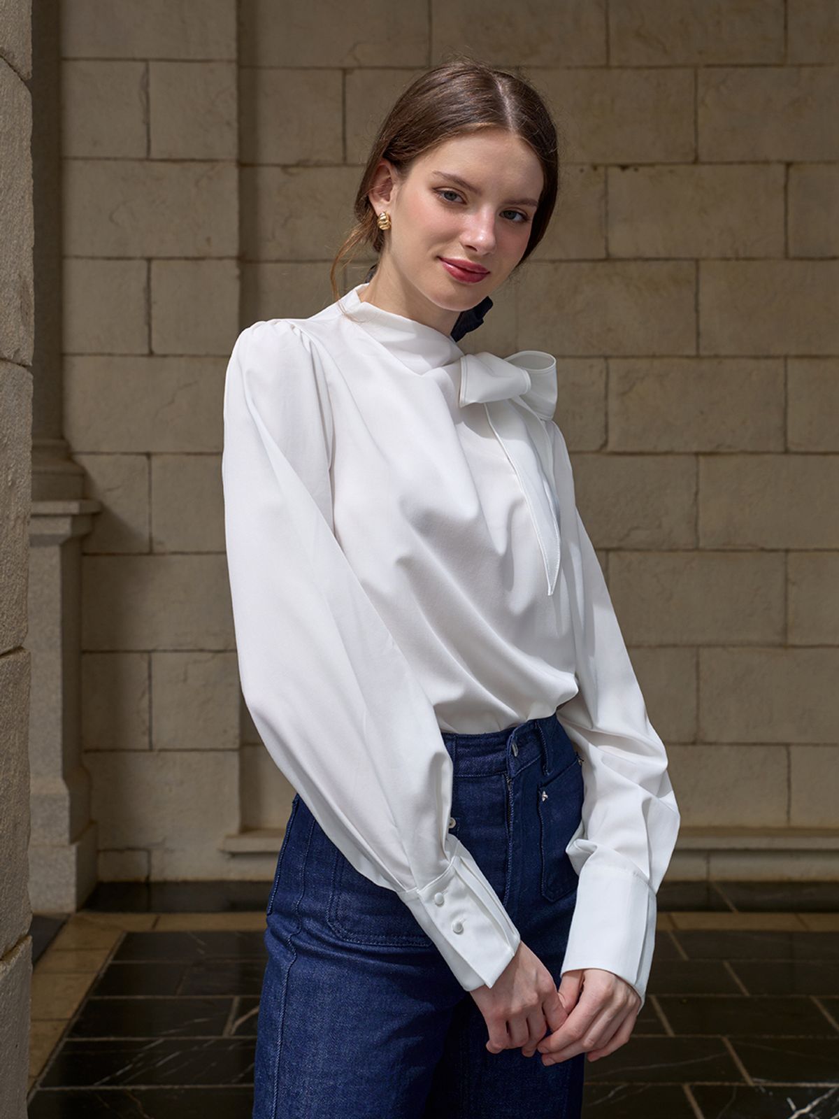랭앤루(LANGNLU) IVY Tie Blouse(아이비)_IVORY
