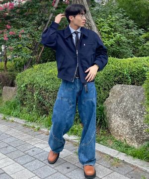 루즈핏 카라드 자켓_네이비