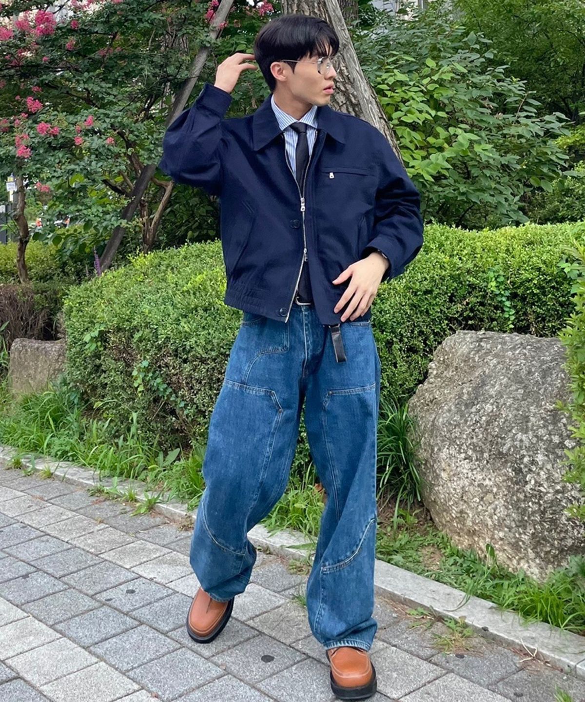 키뮤어(KIIMUIR) 루즈핏 카라드 자켓_네이비