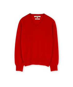 W 엑스트라 슈퍼 파인 브이넥 니트, 레드