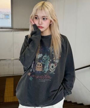 happy day 피그먼트 스웨트셔츠 스모크블랙