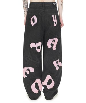 LOGO EIGHT POCKET DENIM BAGGY PANTS - WASHED BLACK