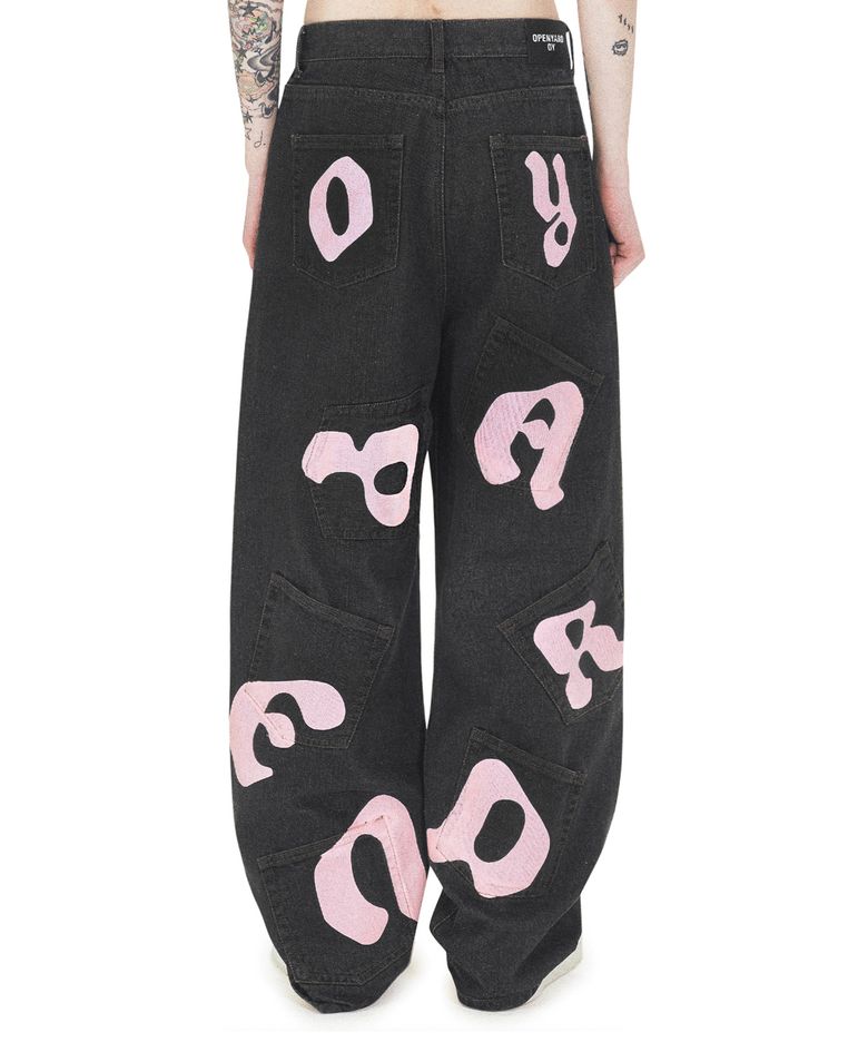 LOGO EIGHT POCKET DENIM BAGGY PANTS - WASHED BLACK