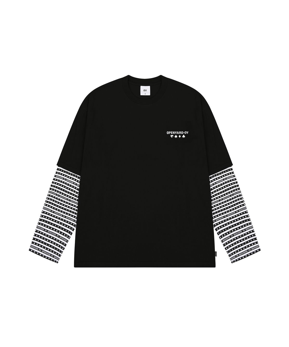 오픈야드(오와이)(OPENYARD(OY)) TRUMP STRIPE LAYERED LONG SLEEVE - BLACK