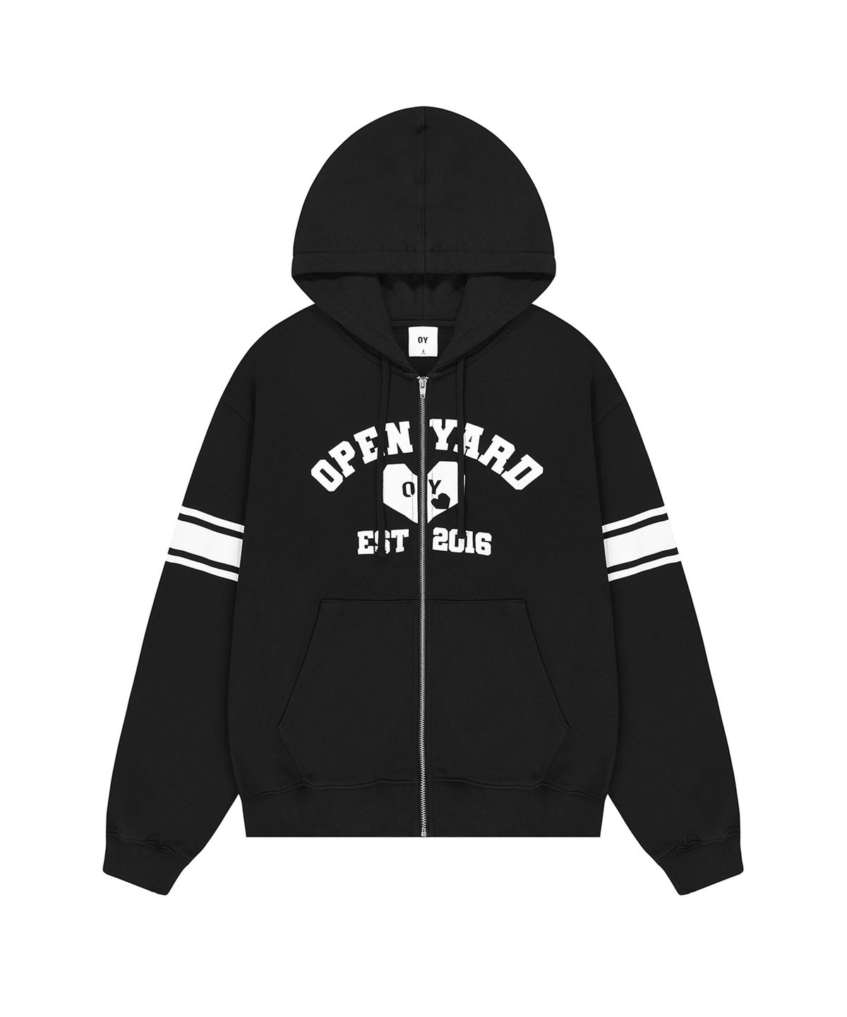 오픈야드(오와이)(OPENYARD(OY)) COLLEGE HEART HOODIE ZIP UP - BLACK